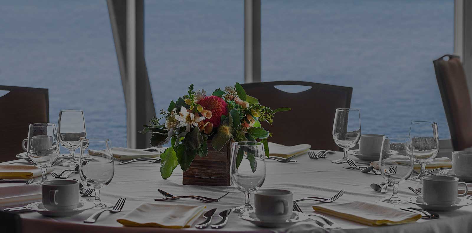 round tables set for dinner